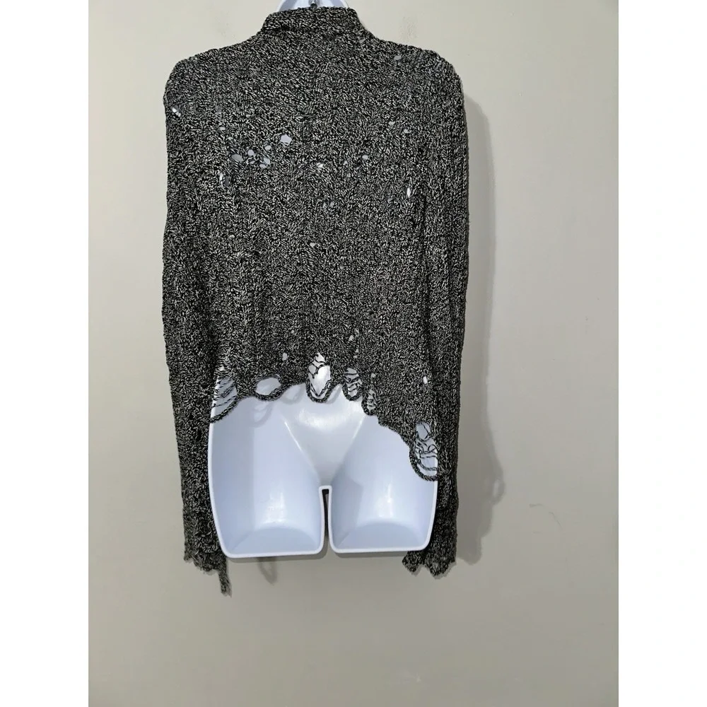 Zadig & Voltaire‎ Black White Distressed Open Front Duster Cardigan Size S